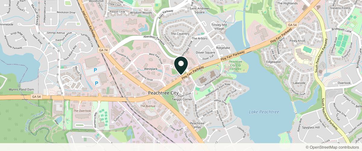 Map showing the exact location of Advanced Dermatology at SkinCare 5th Ave at 2579 GA-54, Peachtree City, GA 30269