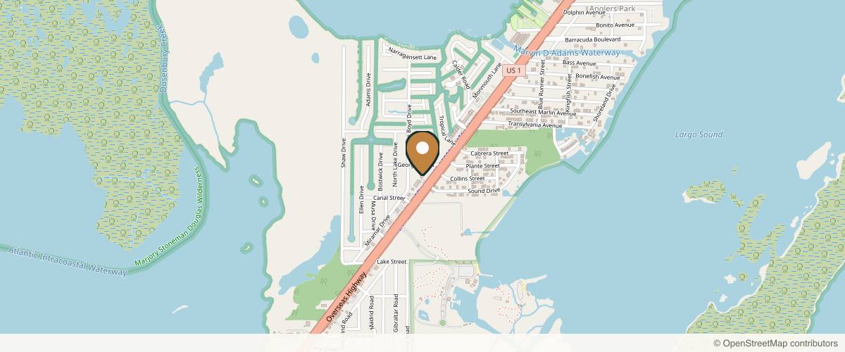 Map showing the exact location of Advanced Health and Beauty Center at 102920 Overseas Hwy Ste 1, Key Largo, FL 33037, USA