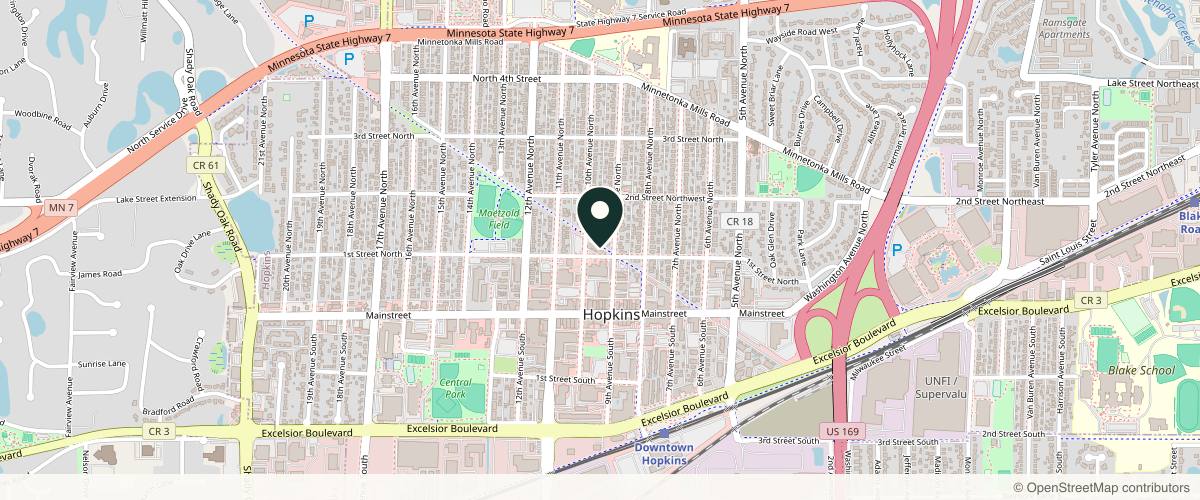 Map showing the exact location of Advanced Practice Aesthetics at 913 1st St N, Hopkins, MN 55343, USA