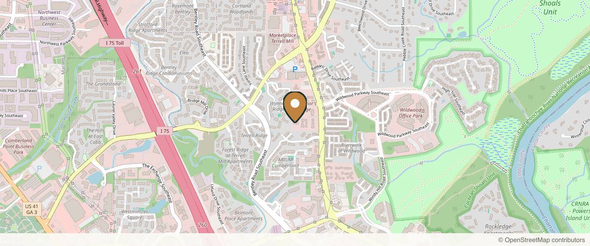 Map showing the exact location of AdvancedMD Aesthetics of Atlanta: Maki Rheaume, MD at 1640 Powers Ferry Rd Bldg 30, Marietta, GA 30067, USA