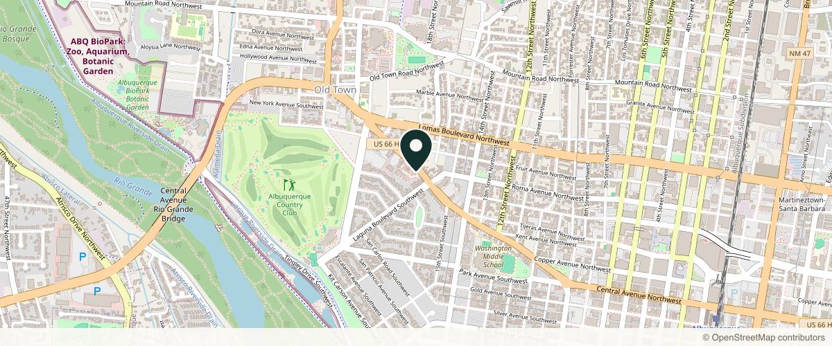 Map showing the exact location of Aeris Medical Aesthetics at 1700 Central Ave SW Suite D, Albuquerque, NM 87104, USA