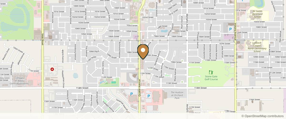 Map showing the exact location of Aesthetic Alchemy Medical & Wellness Spa at 10905 Quaker Ave, Lubbock, TX 79424, USA