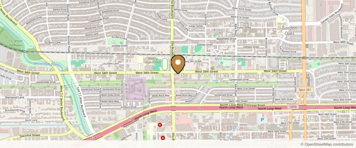 Map showing the exact location of Aesthetic Atelier Medical Aesthetics & Wellness at 1717 W 34th St Ste 1600, Houston, TX 77018, USA