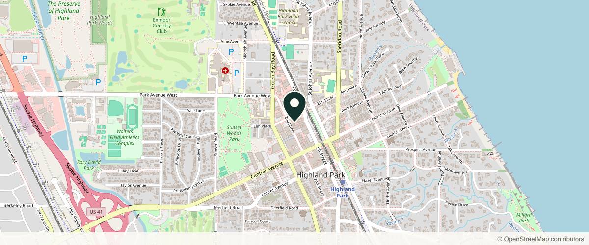 Map showing the exact location of Aesthetic Beauty Lounge, Inc at 1899 2nd St, Highland Park, IL 60035, USA