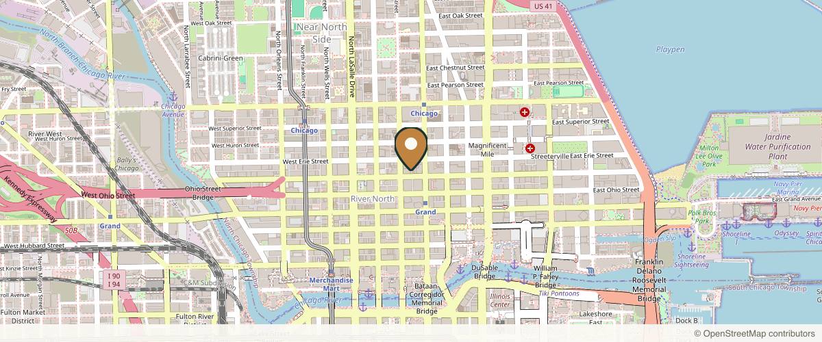 Map showing the exact location of Aesthetic Beauty Lounge, Inc at 20 W Ontario St #300, Chicago, IL 60654, USA