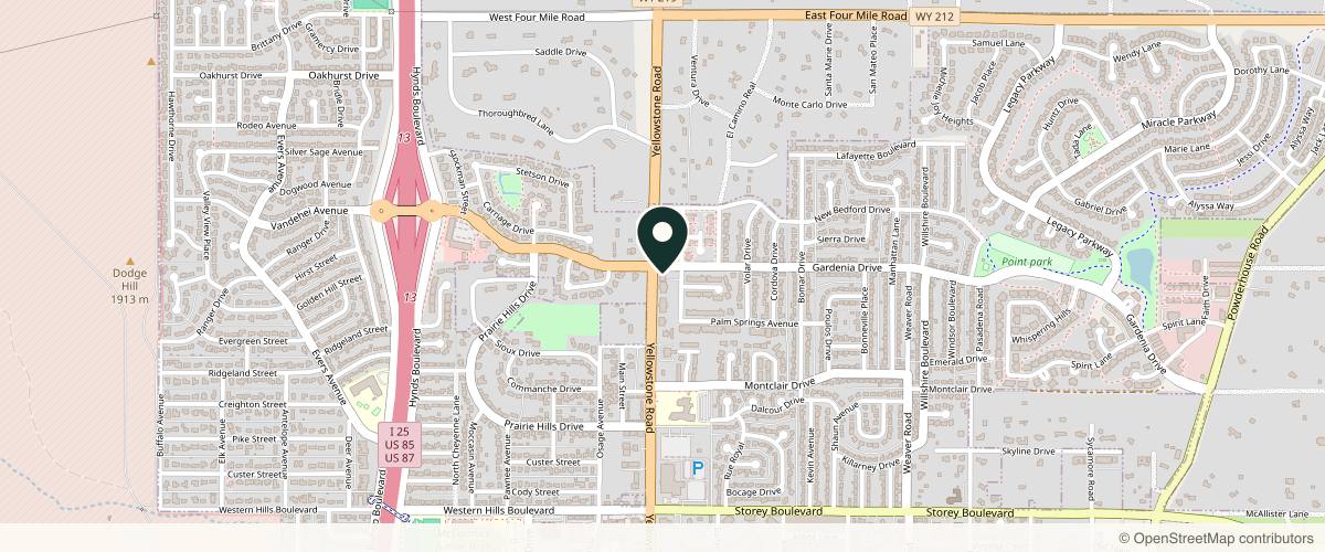 Map showing the exact location of Aesthetic Dentistry, P.C. at 7010 Yellowtail Rd #100, Cheyenne, WY 82009, USA