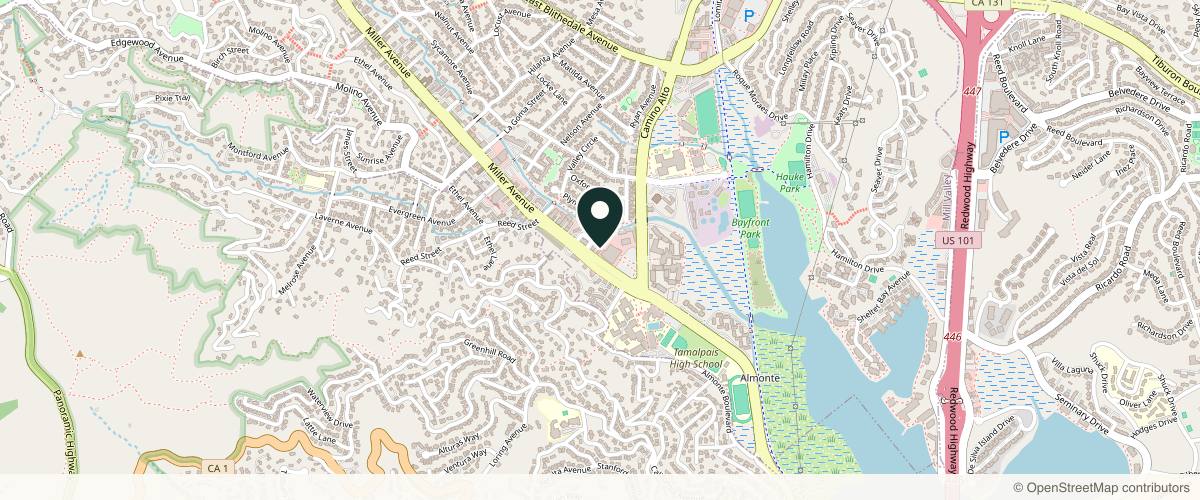 Map showing the exact location of Aesthetic Dermatology and Skin Cancer: Stefan Lowenstein, M.D. at 535 Miller Ave, Mill Valley, CA 94941, USA