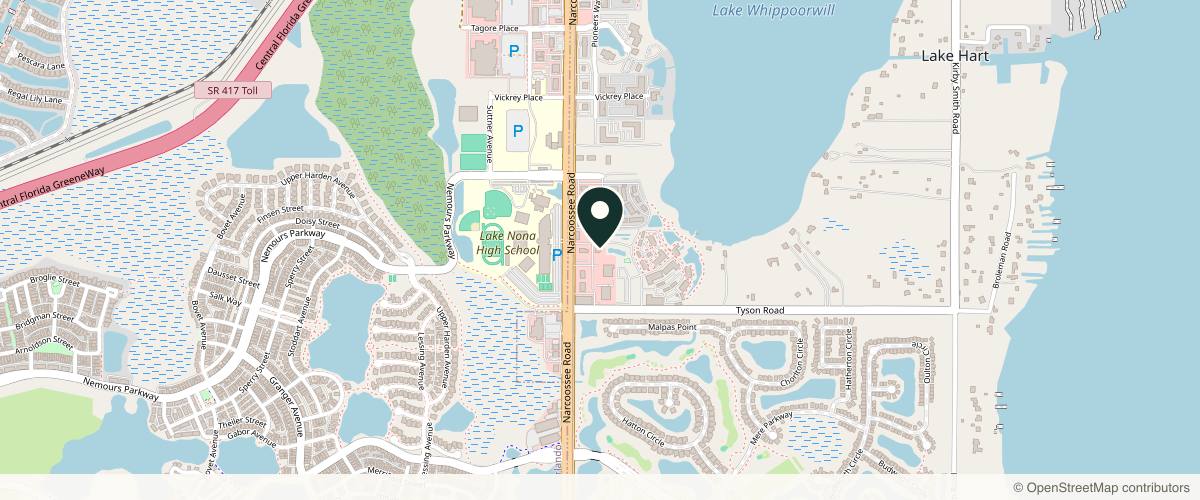 Map showing the exact location of Aesthetic District Medspa at 10140 Clear Vista St Ste 20, Orlando, FL 32832, USA