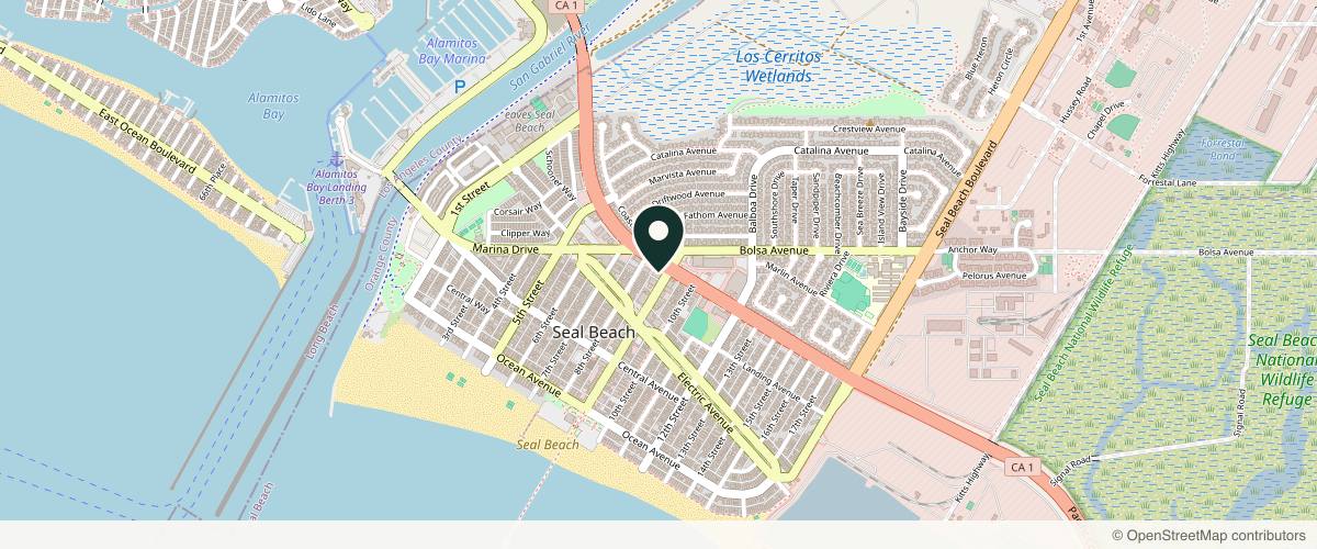 Map showing the exact location of Aesthetic Laser Care at 347 Main St, Seal Beach, CA 90740, USA