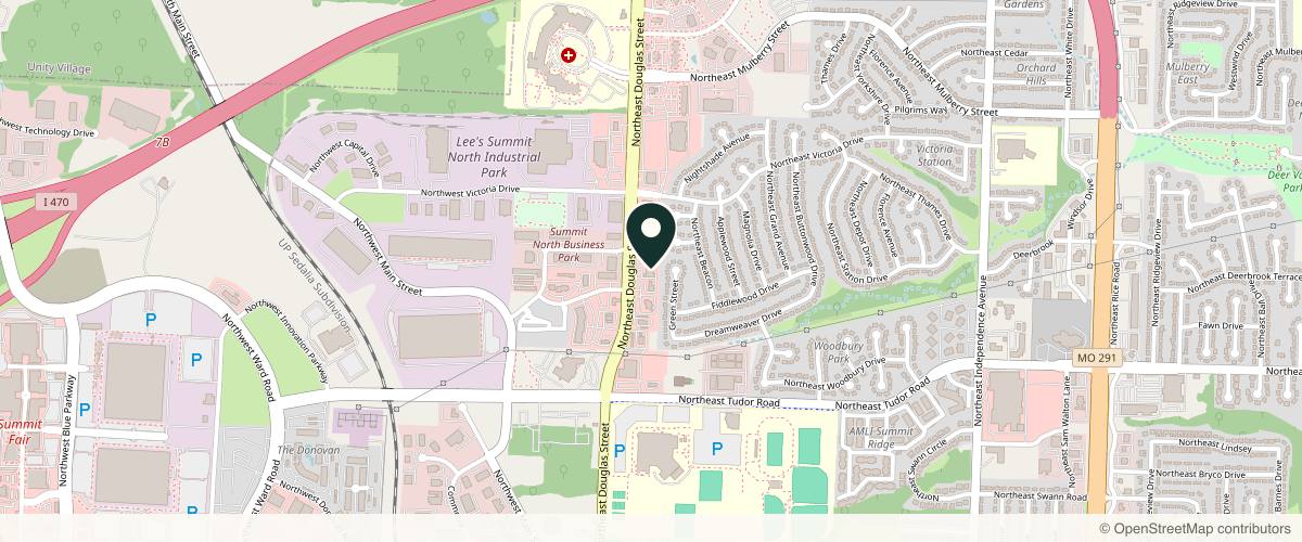 Map showing the exact location of Aesthetic Luxe Spa at 1237 NE Douglas St, Lee's Summit, MO 64086, USA