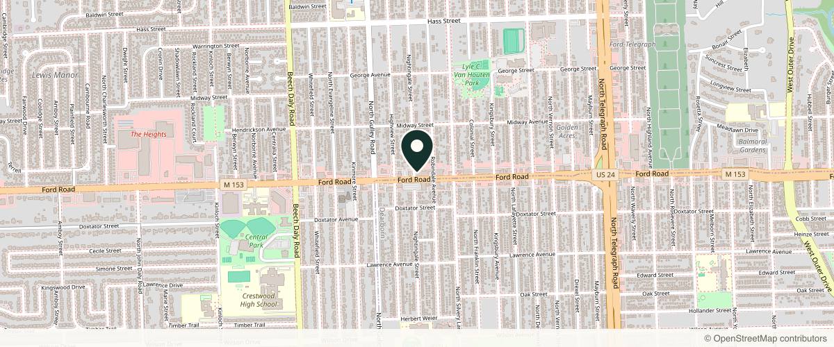 Map showing the exact location of AESTHETIC MEDICA at 25150 Ford Rd Ste 120, Dearborn Heights, MI 48127, USA