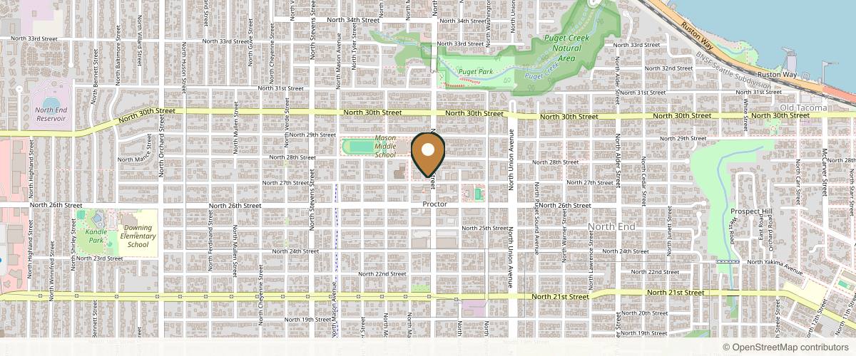 Map showing the exact location of Aesthetic Medicine MD at 2702 1/2 N Proctor St A, Tacoma, WA 98407, USA