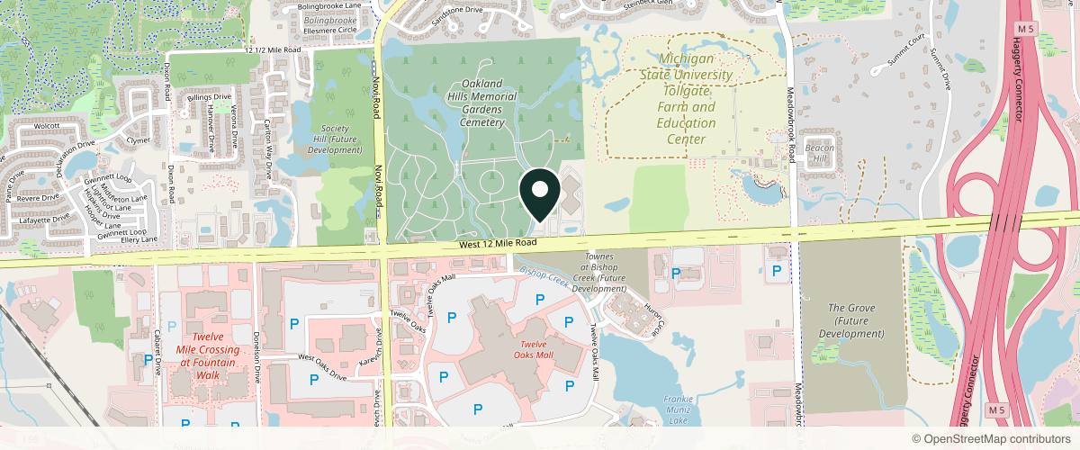 Map showing the exact location of Aesthetic Rx at 42450 W 12 Mile Rd Ste 105, Novi, MI 48377, USA