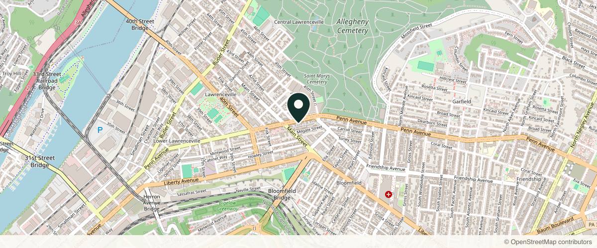 Map showing the exact location of Aesthetic Skin & Laser Center at 4312 Penn Ave, Pittsburgh, PA 15224, USA
