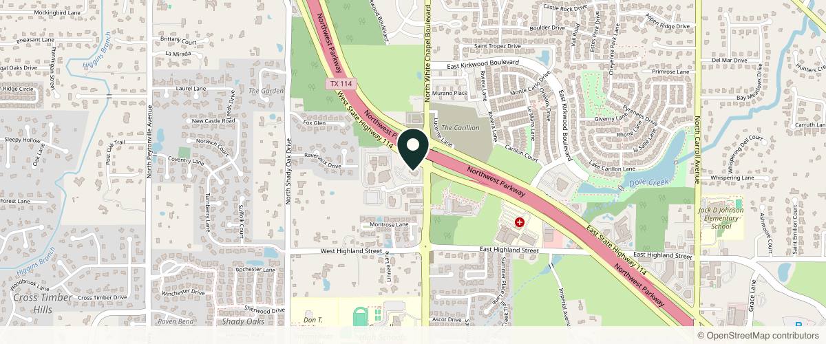 Map showing the exact location of Aesthetic Specialists at 245 W State Hwy 114 Ste 100, Southlake, TX 76092, USA