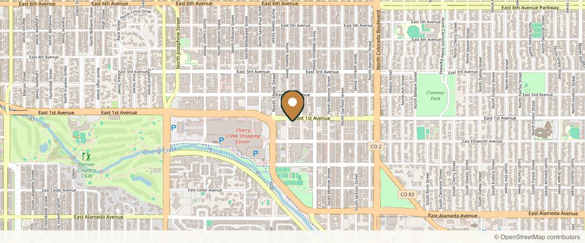 Map showing the exact location of Aesthetic Surgery & Dermatology of Cherry Creek at 3300 E 1st Ave #400, Denver, CO 80206, USA