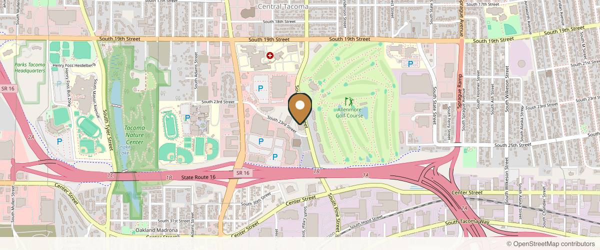 Map showing the exact location of Aesthetic Surgery Centre and Medical Spa at 2202 S Cedar St #100, Tacoma, WA 98405, USA