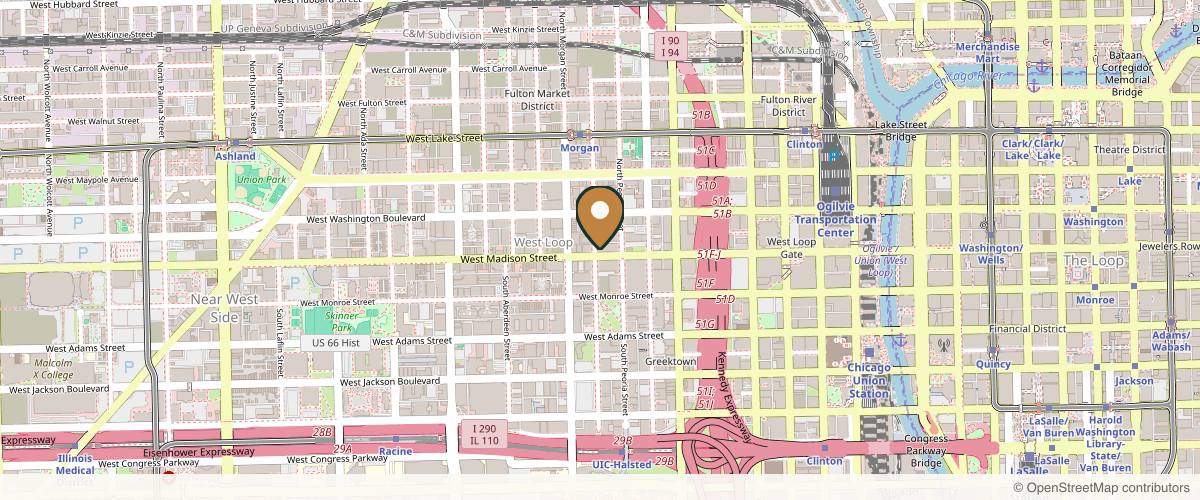 Map showing the exact location of Aesthetica by Dr. Adam at 924 W Madison St, Chicago, IL 60607, USA