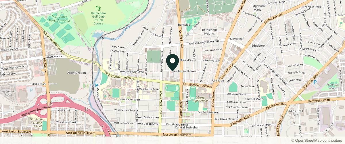Map showing the exact location of Aesthetica Cosmetic & Laser Center at 1342 Chelsea Ave Rear, Bethlehem, PA 18018