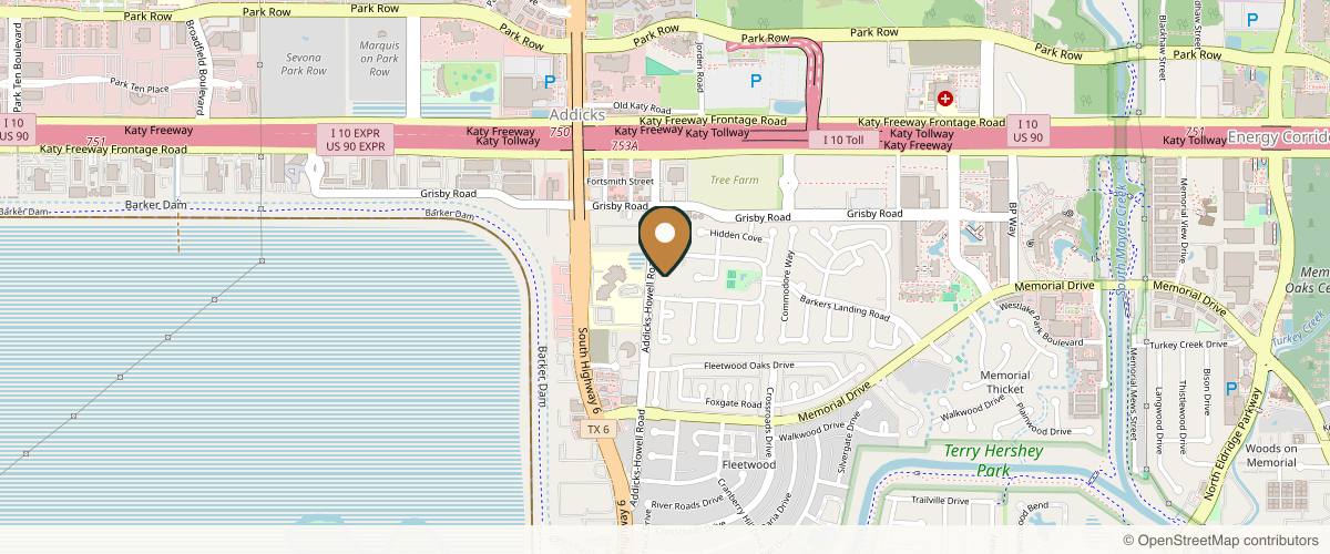 Map showing the exact location of Aesthetica MD Spa at 15995 North Barkers Landing RD Suite 320, Hartman Building, #2, Houston, TX 77079, USA