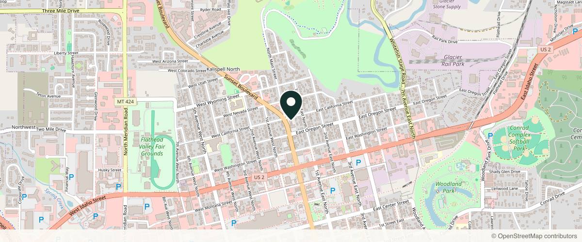 Map showing the exact location of Aesthetica Medical Spa at 491 N Main St, Kalispell, MT 59901, USA