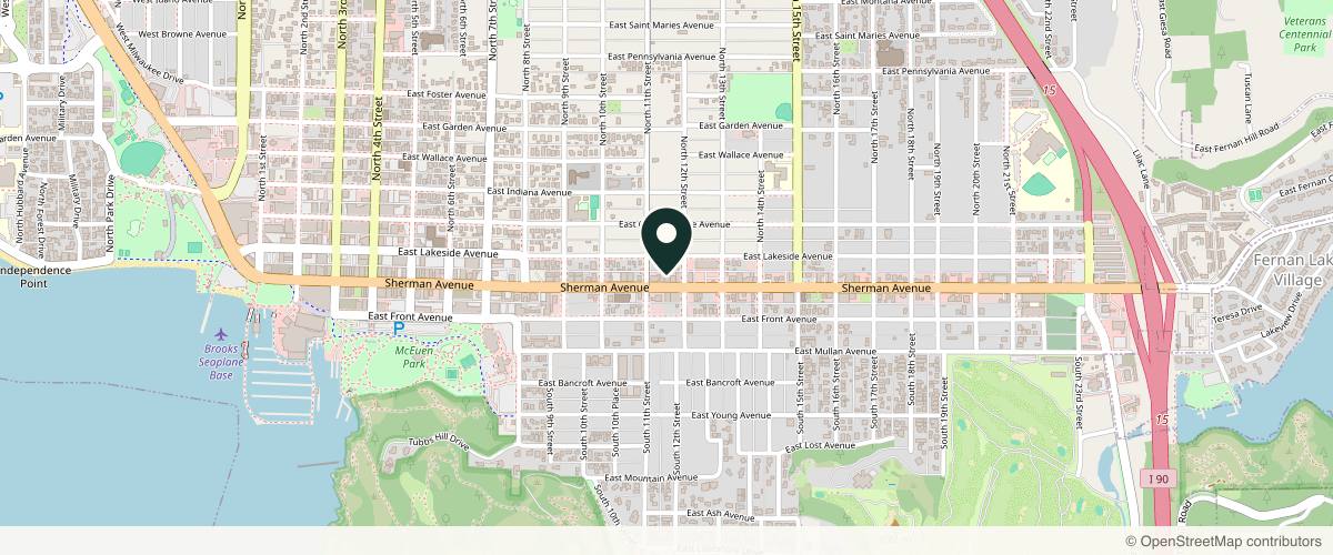 Map showing the exact location of Aesthetica Skin & Beauty Bar at 1111 E Sherman Ave, Coeur d'Alene, ID 83814, USA