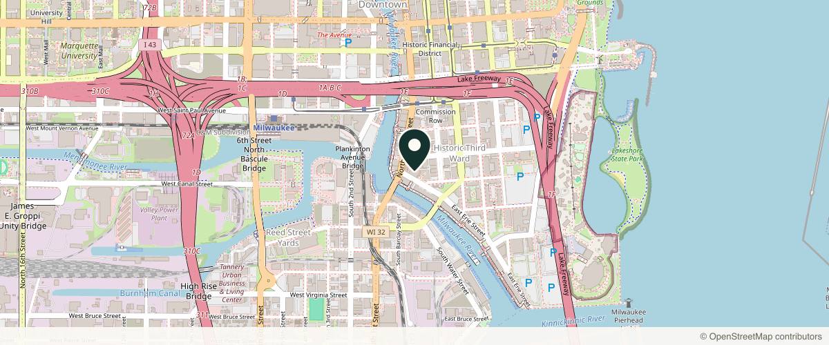 Map showing the exact location of Aesthetically Well at 222 E Erie St Ste 150, Milwaukee, WI 53202, USA