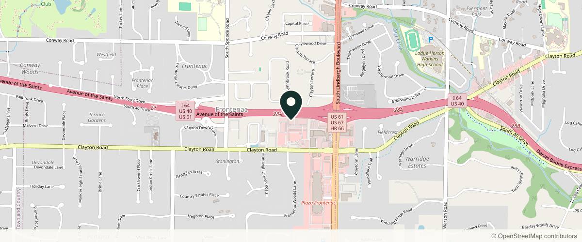 Map showing the exact location of Aestheticare Medspa STL at 10401 Clayton Rd #100, Frontenac, MO 63131, USA