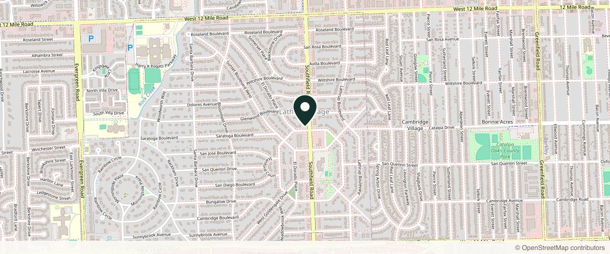 Map showing the exact location of Aesthetics & Beyond Med Spa Lathrup Village at 28001 Southfield Rd, Lathrup Village, MI 48076, USA
