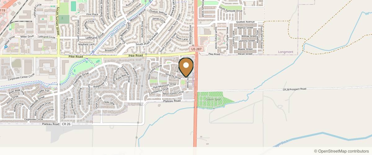 Map showing the exact location of Aesthetics & Medical Lasers of Colorado at 700 Tenacity Dr UNIT 102, Longmont, CO 80504, USA