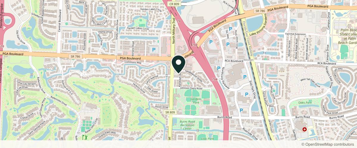 Map showing the exact location of Aesthetics at Cima Health at 10800 N Military Trl Ste 111, Palm Beach Gardens, FL 33410, USA