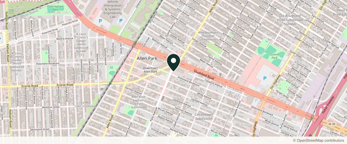Map showing the exact location of Aesthetics Lab at 6531 Park Ave, Allen Park, MI 48101, USA
