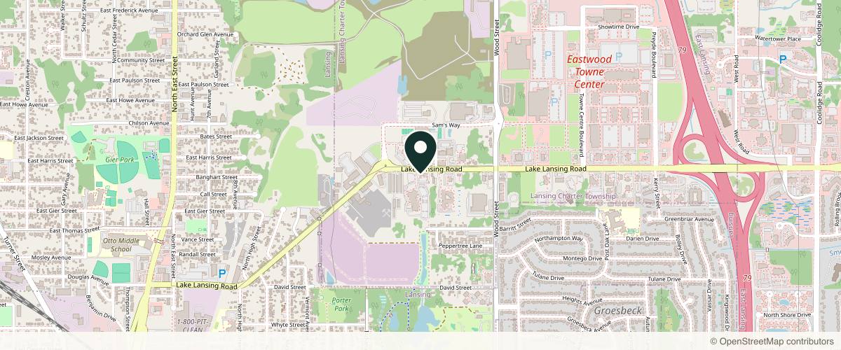 Map showing the exact location of Aesthetics Medical Spa at 1568 Lake Lansing Rd, Lansing, MI 48912, USA