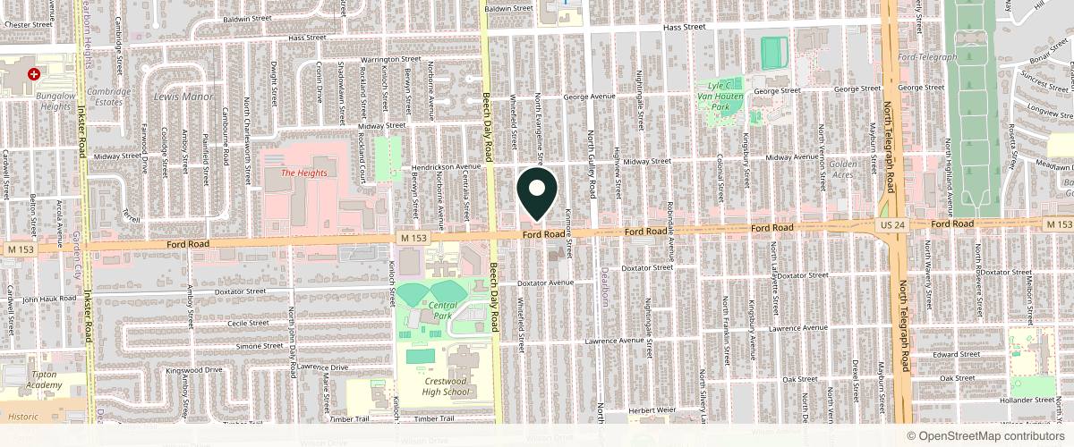 Map showing the exact location of AESTHETICSBYALIAA at 25614 Ford Rd, Dearborn Heights, MI 48127, USA