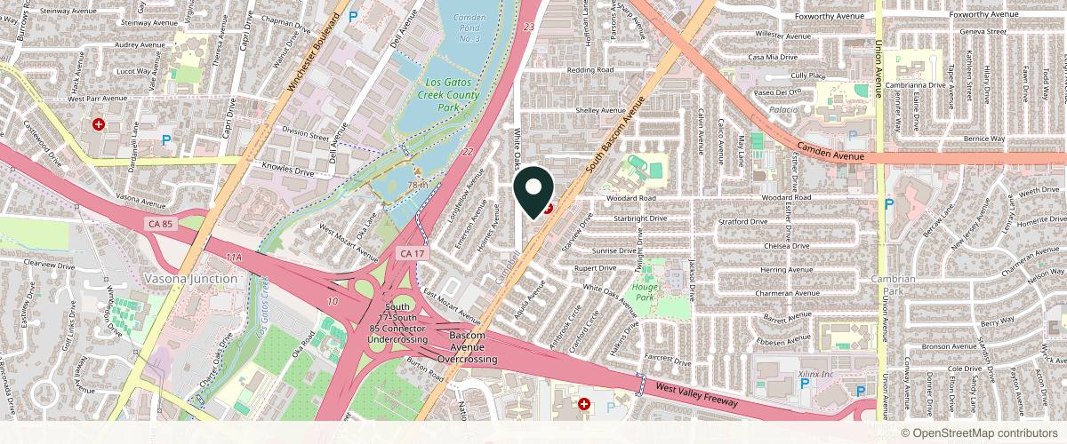 Map showing the exact location of Aesthetx at 3803 S Bascom Ave #100, Campbell, CA 95008, USA