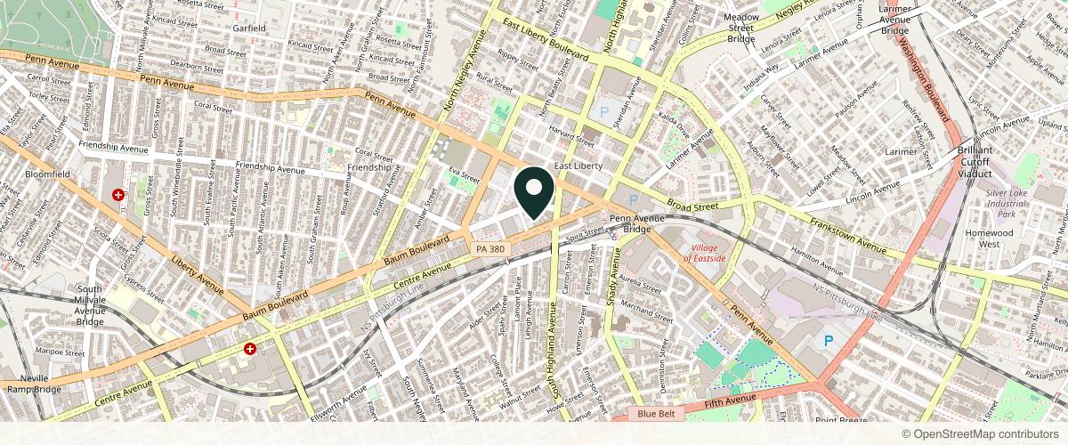Map showing the exact location of Aestique Medispa at 5989 Centre Ave, Pittsburgh, PA 15206, USA