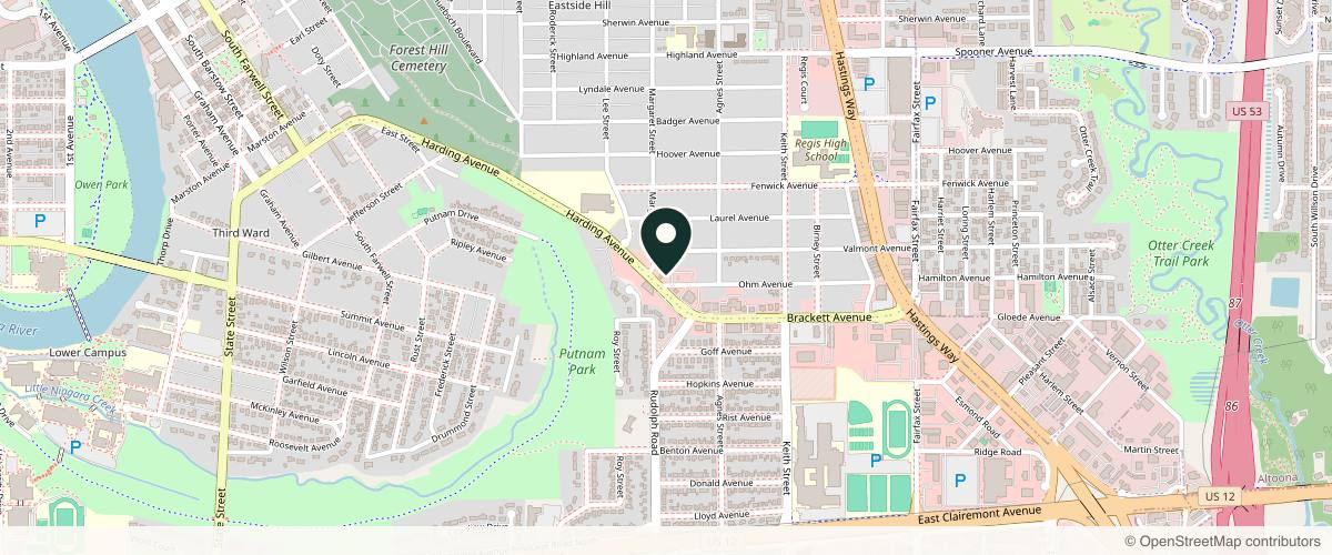 Map showing the exact location of AfterGlow Aesthetics, LLC at 1608 Ohm Ave, Eau Claire, WI 54701, USA