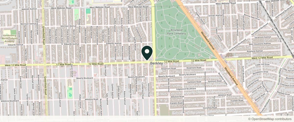 Map showing the exact location of Ageless Image Aesthetic Services PLC at 2600 12 Mile Rd, Berkley, MI 48072, USA