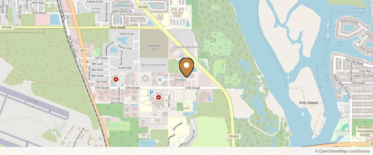 Map showing the exact location of Aglow Skincare LLC at 880 37th Pl #104, Vero Beach, FL 32960, USA