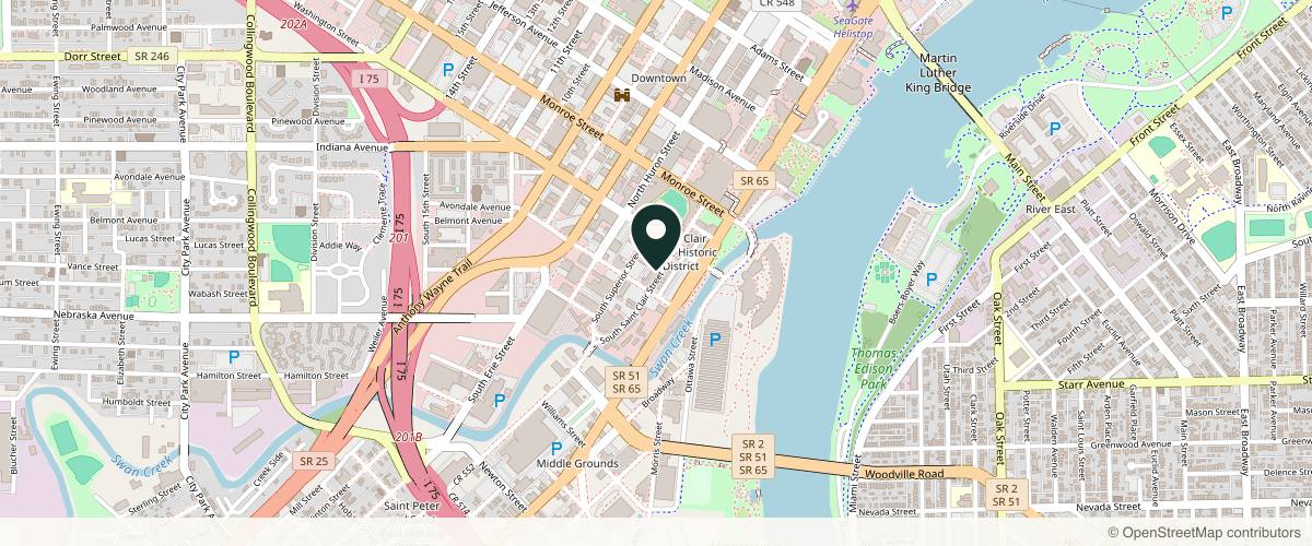 Map showing the exact location of Ahava Spa and Wellness Center at 34 S St Clair St, Toledo, OH 43604, USA