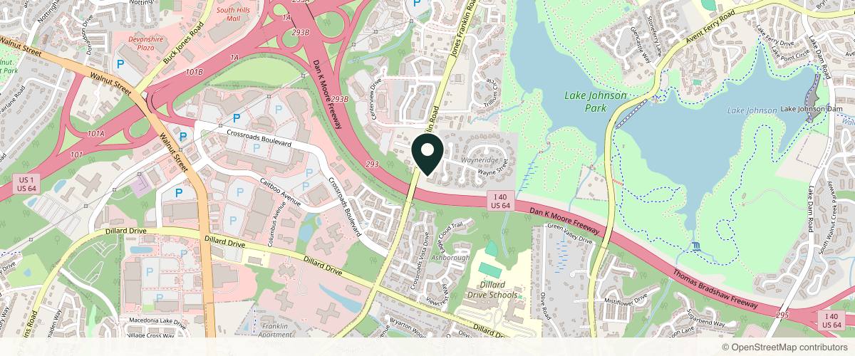 Map showing the exact location of AJC Medical Aesthetics at 1611 Jones Franklin Rd suite 105, Raleigh, NC 27606, USA