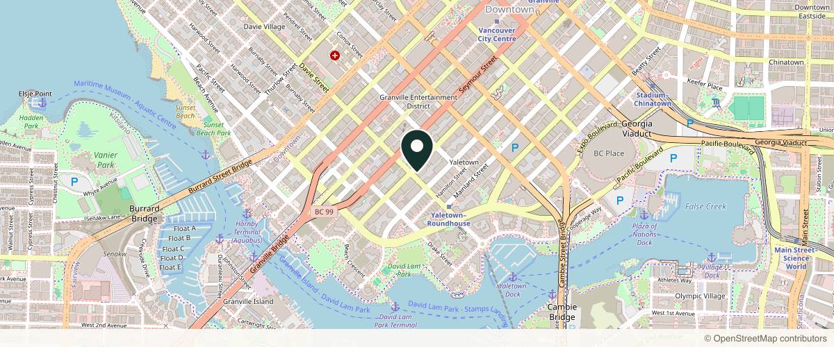 Map showing the exact location of Akin Skin Aesthetics at 487 Davie St, Vancouver, BC V6B 3E6, Canada