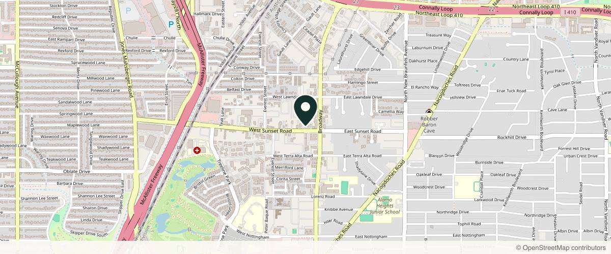 Map showing the exact location of Alamo Heights Dermatology PA at 131 W Sunset Rd Ste 101, San Antonio, TX 78209