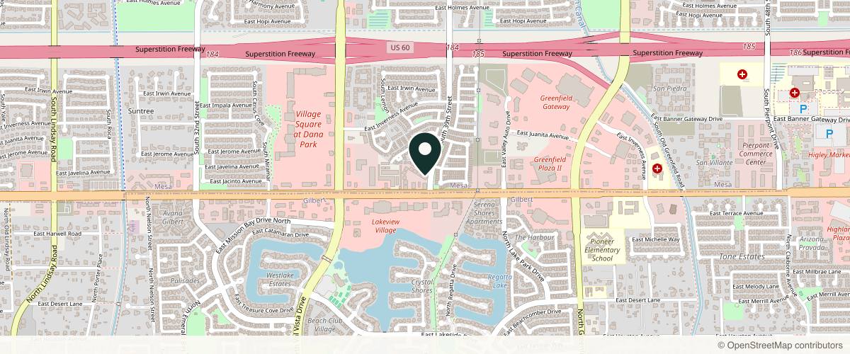 Map showing the exact location of Alani Skin MD at 3850 E Baseline Rd Ste 109, Mesa, AZ 85206, USA