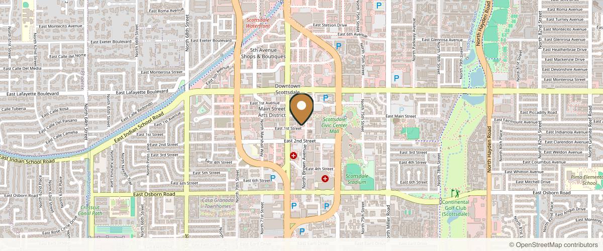 Map showing the exact location of Alani Skin MD at 7246 E 1st St Ste 102, Scottsdale, AZ 85251, USA