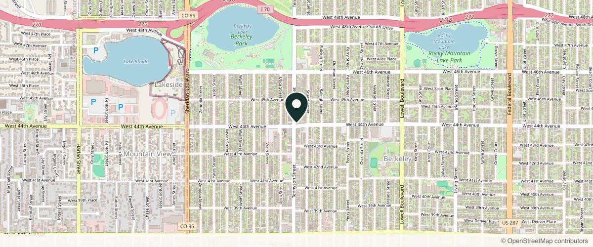 Map showing the exact location of Alchemy Face Bar Highlands | Denver at 4400 Tennyson St, Denver, CO 80212, USA