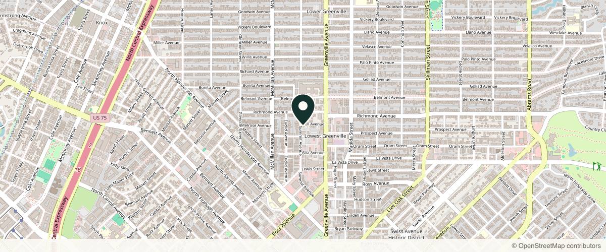 Map showing the exact location of Alchemy Face Bar Lower Greenville | Dallas at 5602 Bell Ave, Dallas, TX 75206, USA