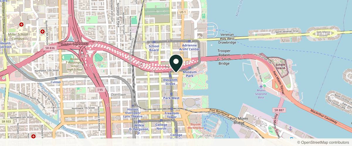 Map showing the exact location of Alicia Med Spa at 1100 Biscayne Blvd, Miami, FL 33132, USA