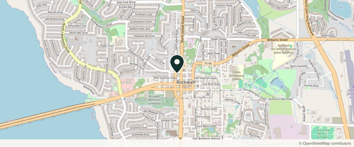 Map showing the exact location of All About Aesthetics Rockwall at 108 W Interurban St b, Rockwall, TX 75087, USA