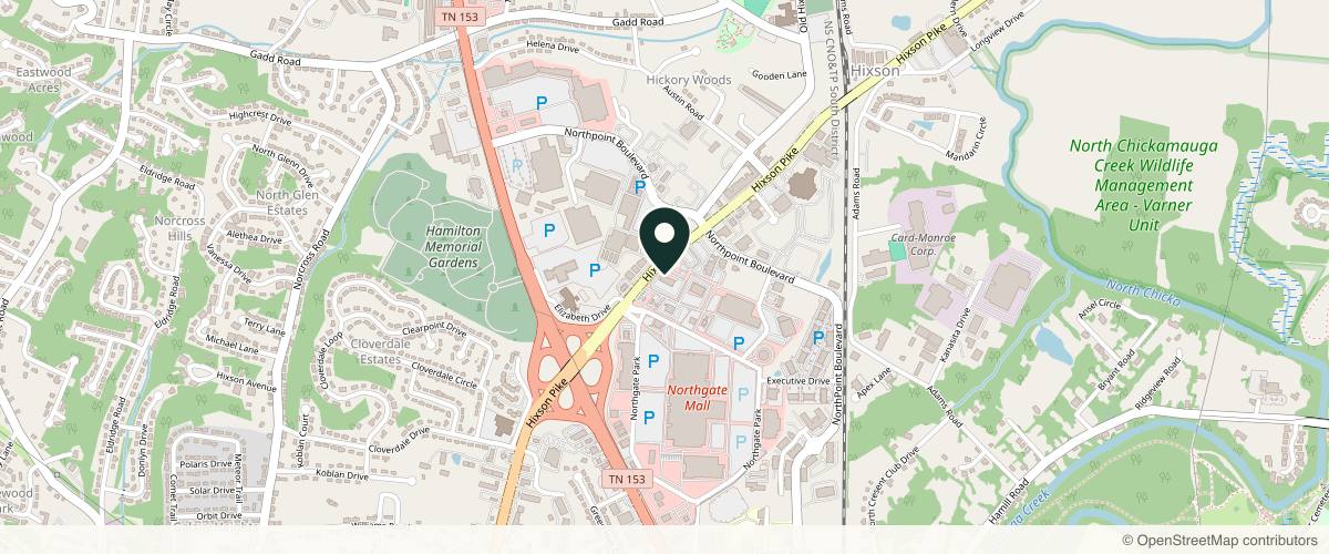 Map showing the exact location of All About Face at 2120 Northgate Park #202, Chattanooga, TN 37415, USA